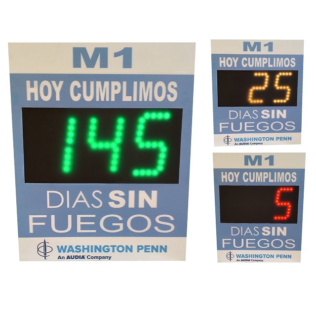 Contador de Días sin Accidentes, Dígitos Tricolor con Función Semáforo